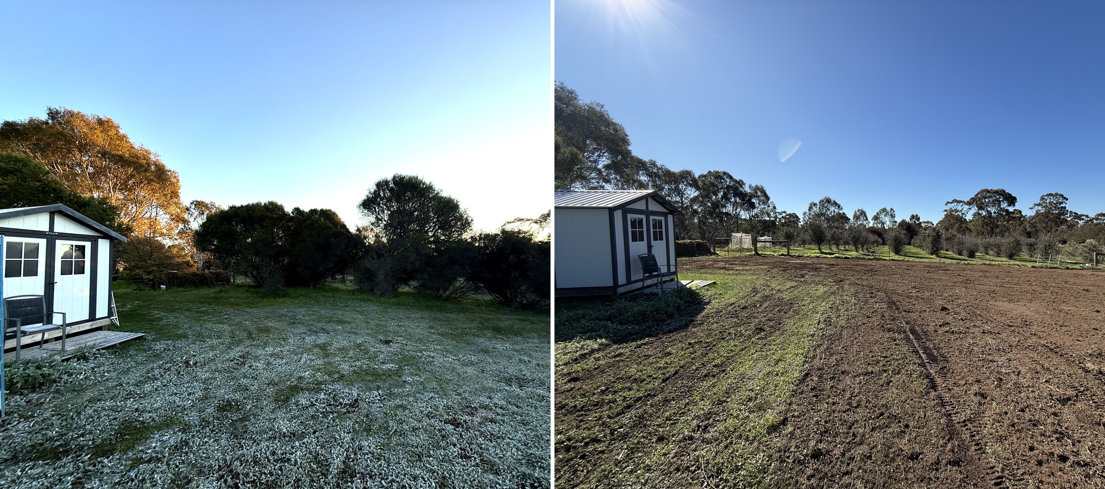 Before and after site clearing and Asset Protection Zone work on a rural property near Bendigo