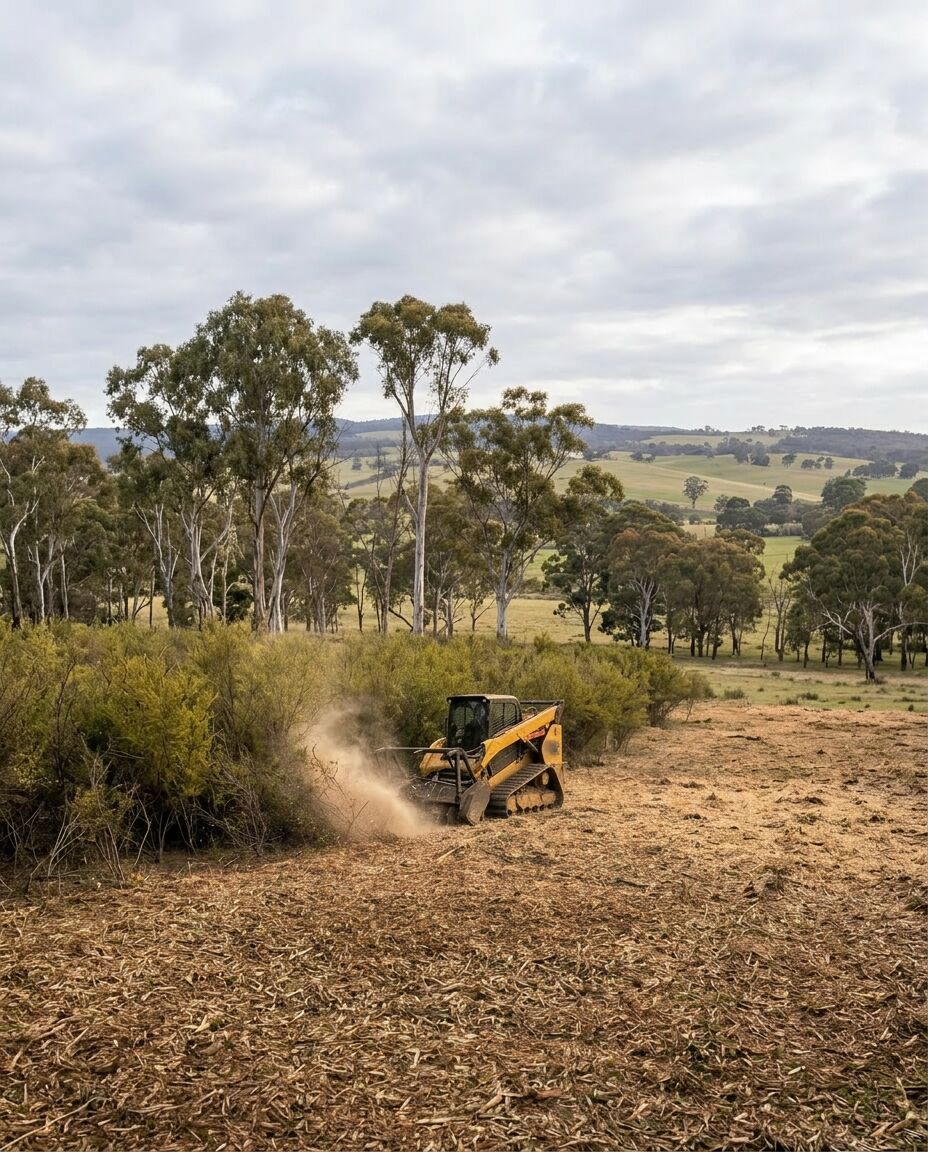 Mulched scrub left as an even layer on the ground after forestry mulching